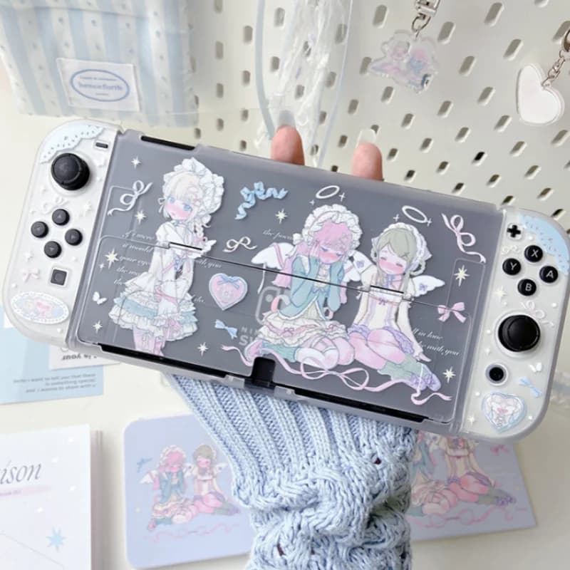 Custodia Protettiva Rigida Heart Forest per Nintendo Switch 2 OLED NS1 con Stampa Anime Lolita Carina e Cover per Controller Joy-Con per Giocatrice