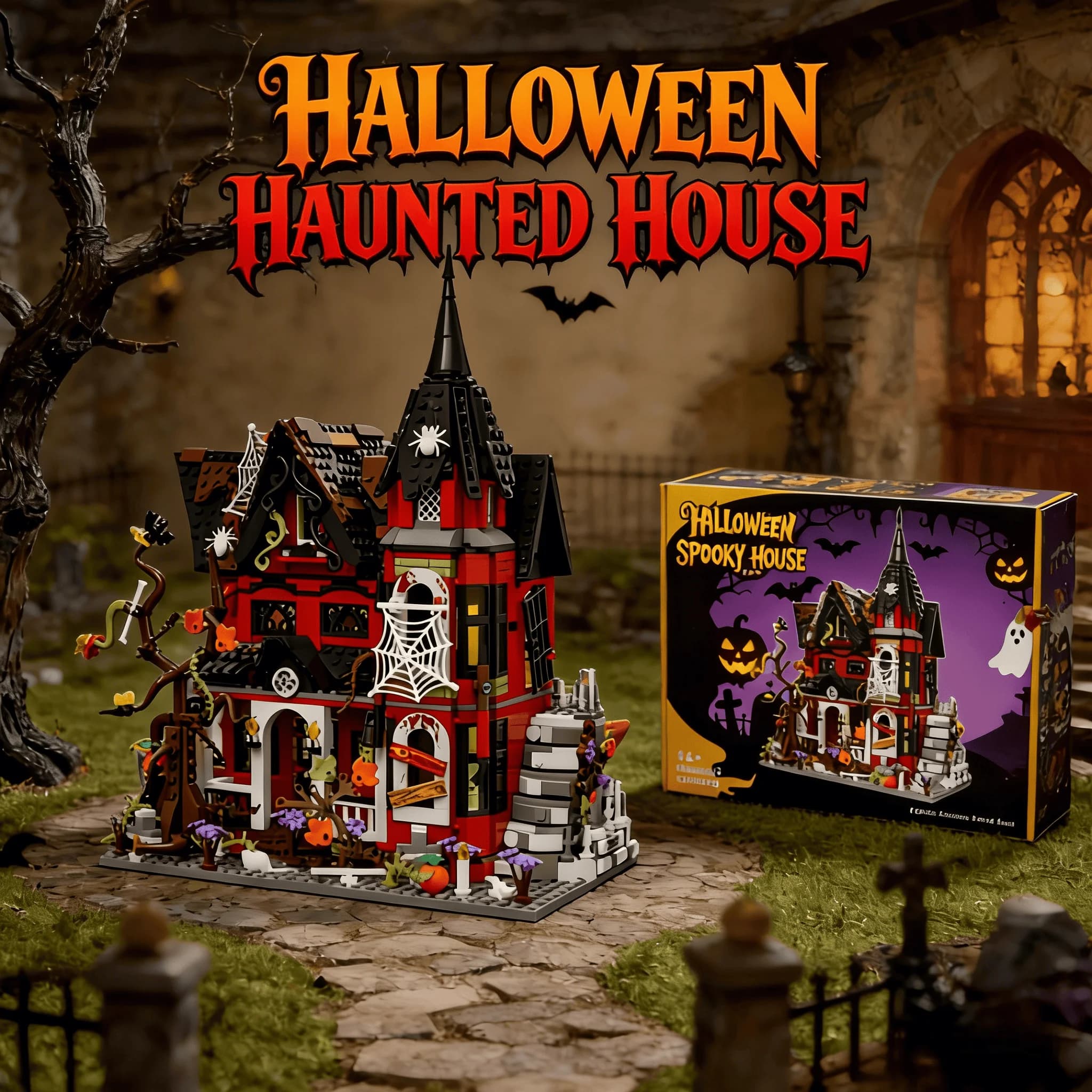Set di Costruzioni Fai-da-Te per Casa del Terrore di Halloween, 1200+ Pezzi, Mattoncini per Assemblaggio di una Villa Stregata, Decorazione Creativa per Festival, Giocattolo Regalo
