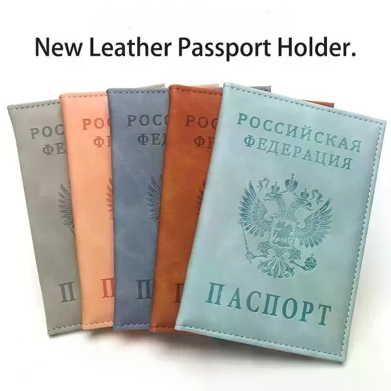 Leather Passport Cover Russian Federation Style Men Women ID Ticket Holder Passport Case