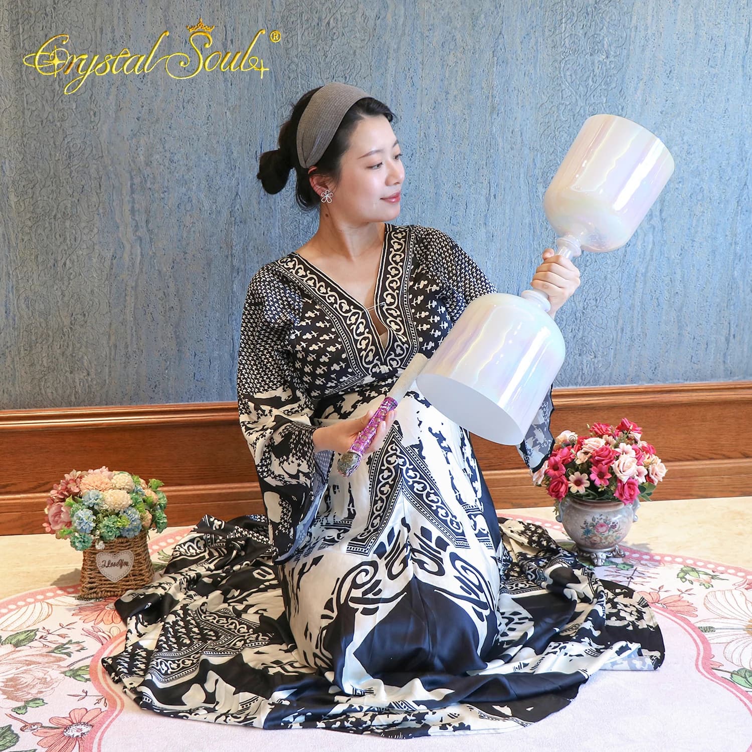 Crystal Soul 432Hz A# F# Aurora Milk White Double Headed Alchemy Holy Grail Crystal Singing Bowl