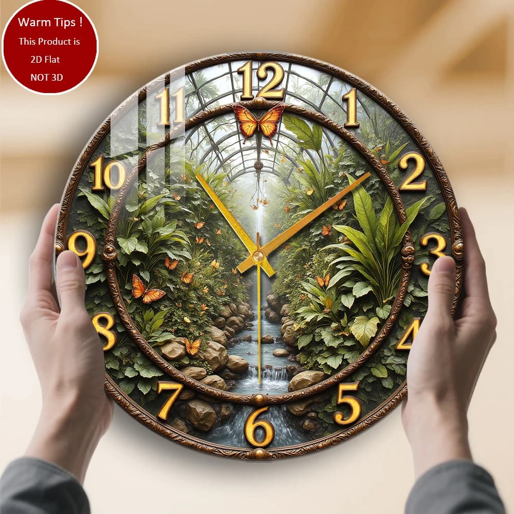 Tempered Glass Wall Clock Jungle Waterfall Clock Design Suitable for Wall Decorations or Table Display everywhere