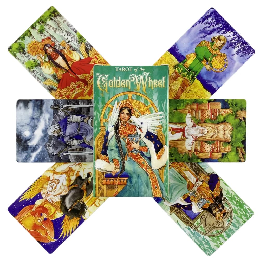 Tarocchi della Ruota d'Oro: Mazzo di 78 Carte per Gioco da Tavolo, Guida alla Divinazione e Oracolo del Destino, Carte da Gioco in Inglese per Feste