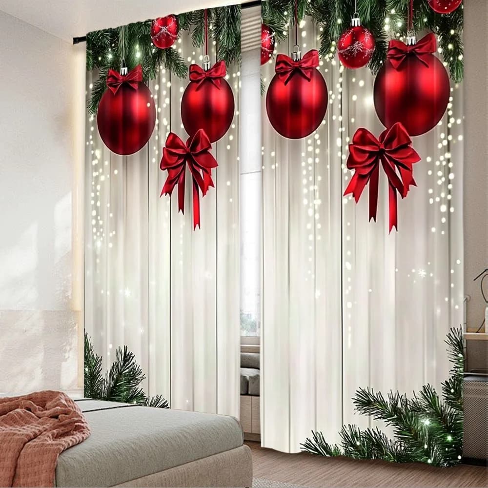 2 pezzi Stampa piatta 2D Tende di buon Natale FestiveOrnaments(2) Tende in poliestere stampate digitali Decorazioni per feste perfette