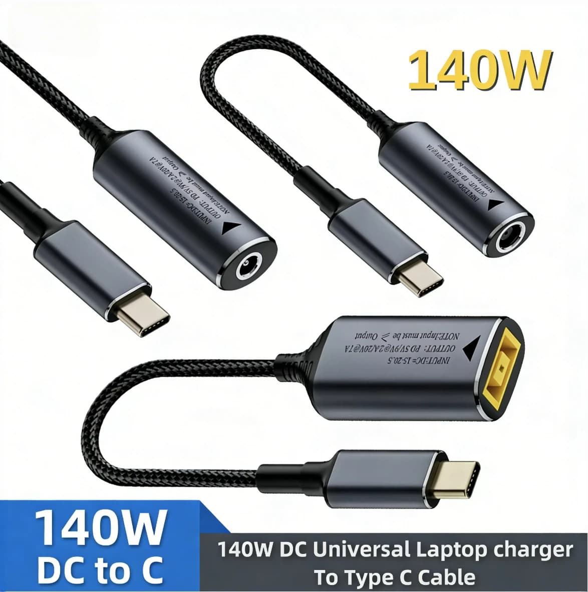 Adattatore universale da 140W per laptop, da 5V 9V 20V DC femmina a USB C tipo C PD, cavo convertitore di alimentazione a ricarica rapida per Macbook Huawei