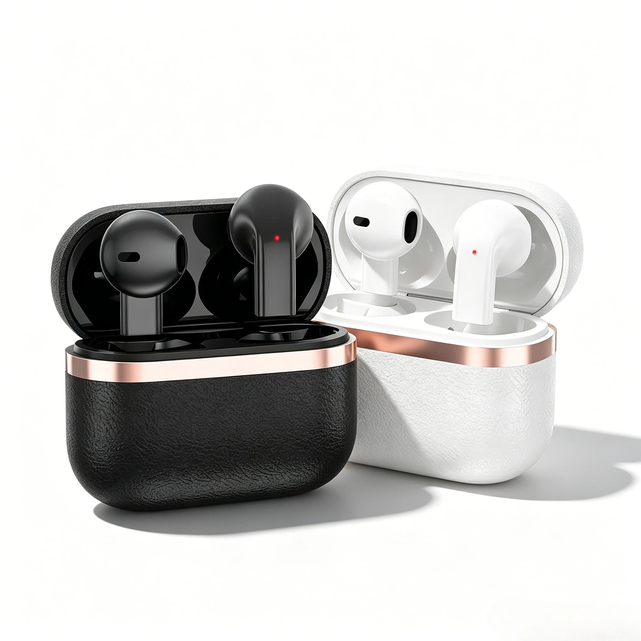 Auricolari Wireless in Pelle di Lusso, Design Sottile e Elegante, Lunga Durata della Batteria, Cuffie Portatili con Microfono