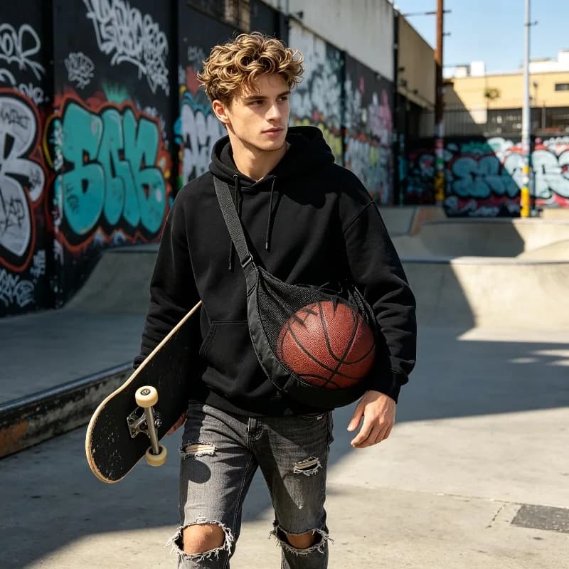 Crossbody Carrier Size 7 Basketball Bag Anti-Tear Mesh Single Ball Bag Basketball Soccer Volleyball with Adjustable Strap Zipper