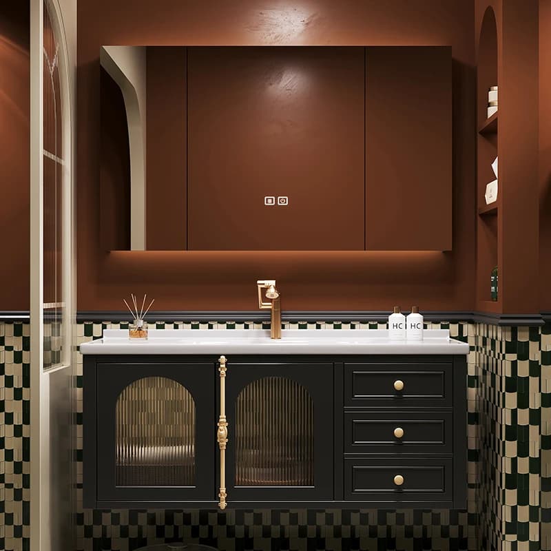 Armadietti da bagno di lusso per riporre il trucco Cassetti in rovere Armadietto da bagno salvaspazio Lavandino a specchio Mobiletto Bagno Mobili per la casa
