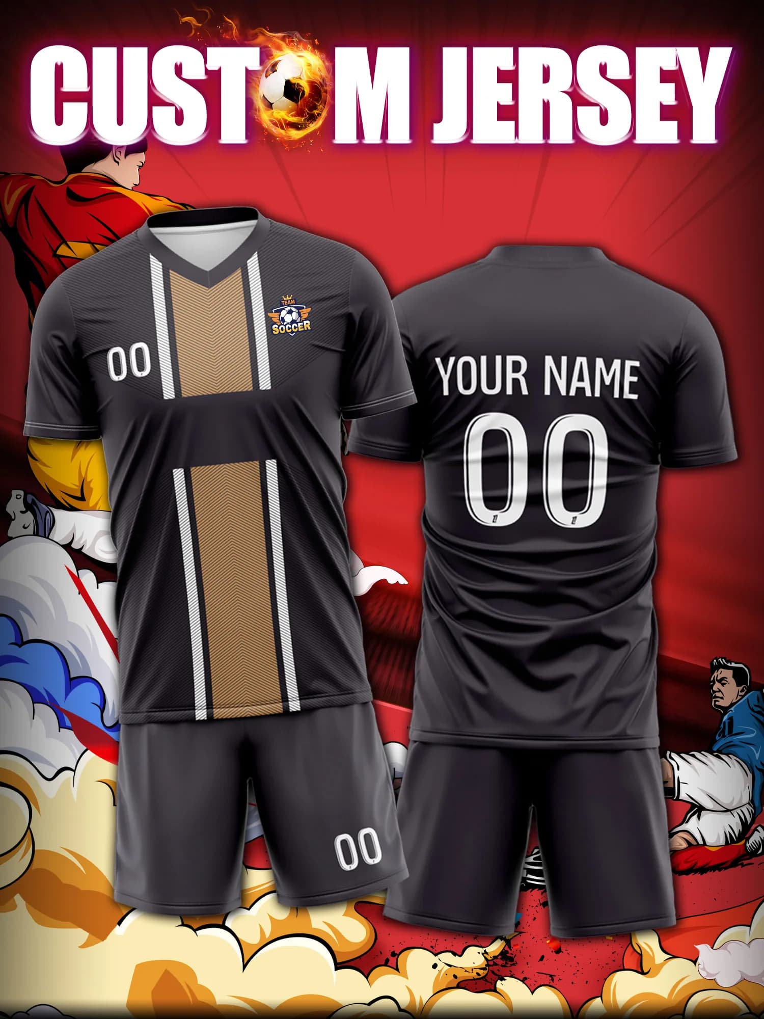 Personalized football jersey with image, number and name, international football shirt in European-American style