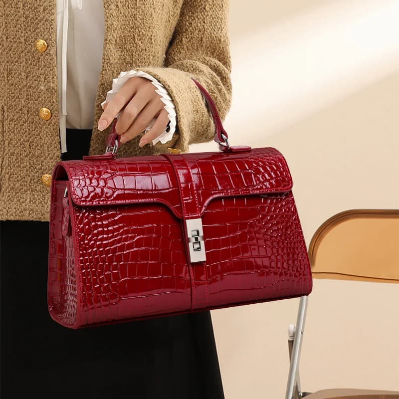 Aidrani lady single shoulder cross-body handbag, Genuine leather cowhide, with crocodile pattern, pillow style, large capacity