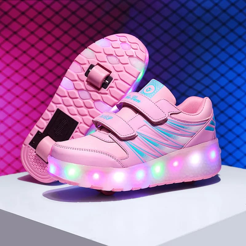 Boys and Girls Roller Skates Tow Wheels Shoes Glowing Light LED Children Fashion Luminous Sport Casual Wheelys Skating Sneakers