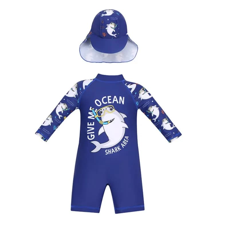 Summer swimsuit for children 2026, new model with cartoons, cute hooded suit for babies and children, ideal for beach and bathroom