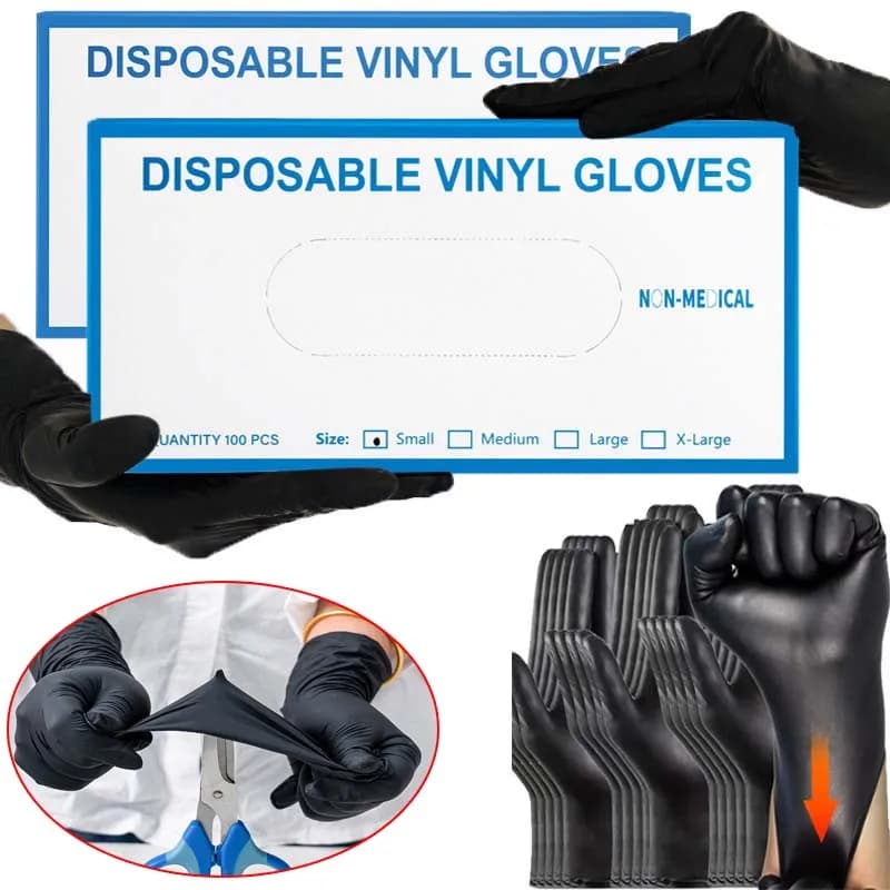 Guanti monouso in nitrile nero PVC, senza lattice impermeabile, per riparazione auto Guanti da lavoro per tintura dei capelli sicuri per alimenti Guanti da lavoro