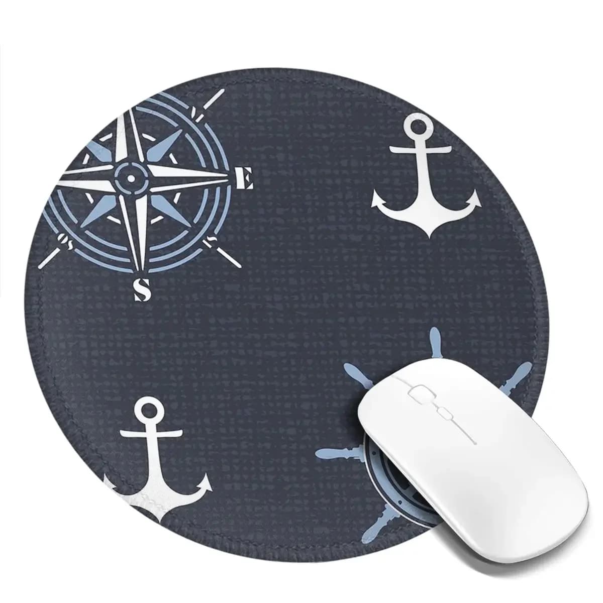 Nautical Compass Captain Anchor Boat Round Mouse Pad Computer Keyboard Mouse Mat Gaming PC Desk Mat Office Accessories TableMats