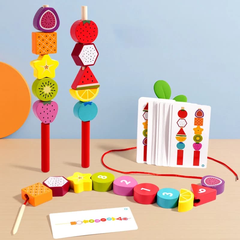 Giocattolo in Legno per Bambini, Blocchi Geometrici a Forma di Frutta, Puzzle da Infilare, Gioco da Tavolo, Regalo per Natale, Ringraziamento, Pasqua