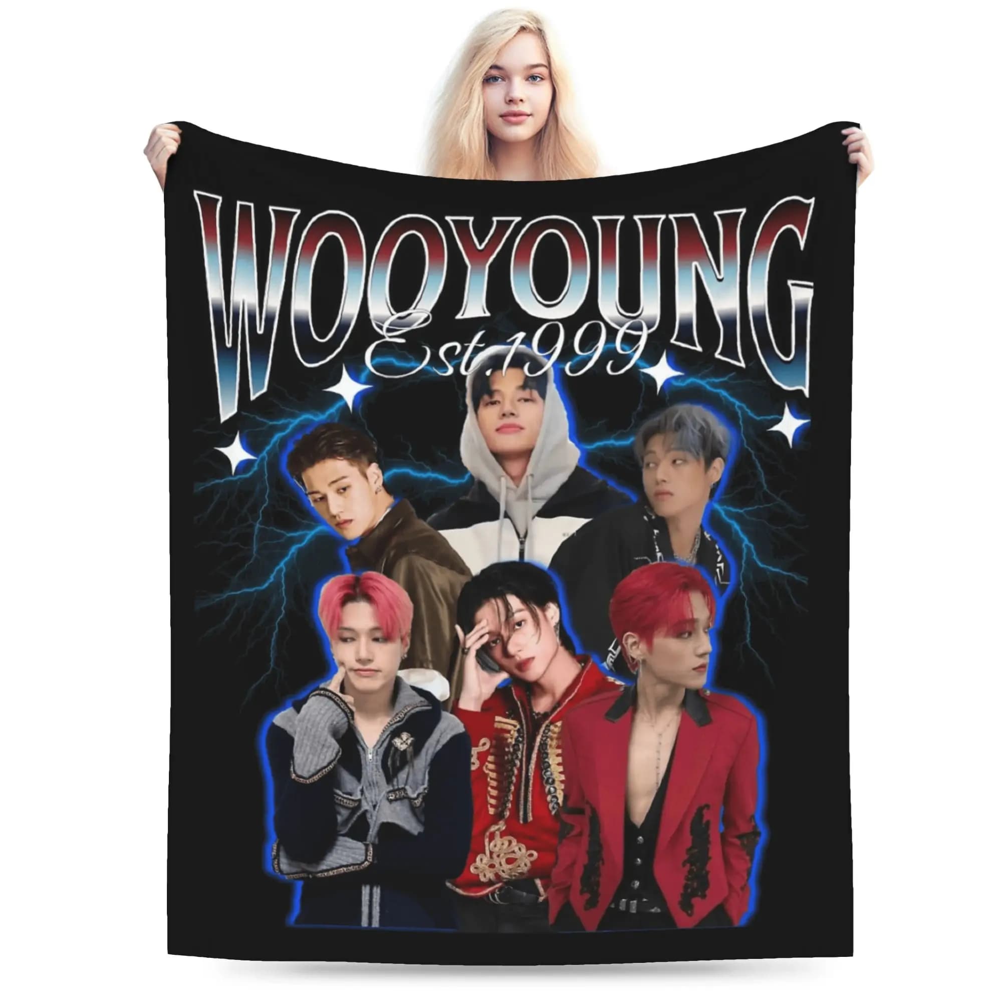 Kpop A-AteezS Wooyoung Coperta di flanella anni '90 Coperta invernale morbida per bambini Decorazioni per la casa Copriletto con stampa Copridivano