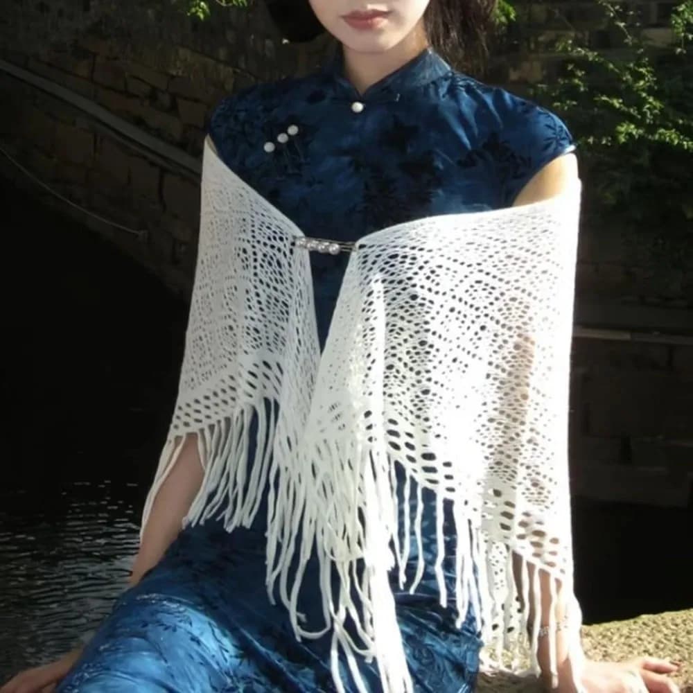 Fashion Solid Color Women's Shawls Handmade Hollow Tassel Scarf Embroidery Floral Fringes Wraps Girl