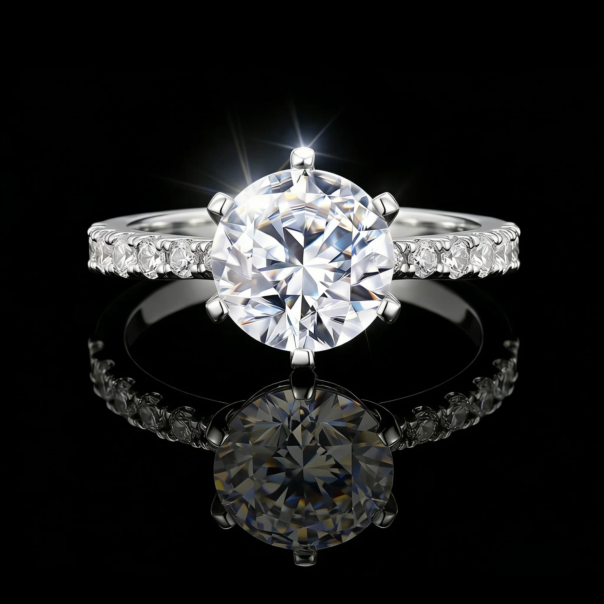 Moissanite Ring, 925 Silver, D Color VVS1, 2ct Classic 6 Prong, Couple Ring, Light Luxury Engagement, w/ Cert