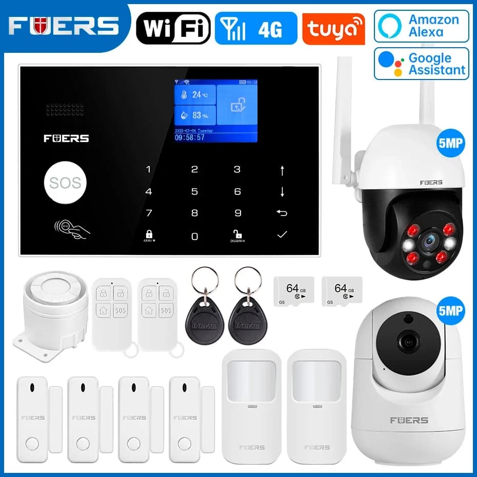 FUERS G34 WIFI 4G Tuya Sistema di allarme intelligente Sistema di allarme di sicurezza antifurto domestico senza fili Sirena di controllo Rilevatore di movimento Sensore di fumo
