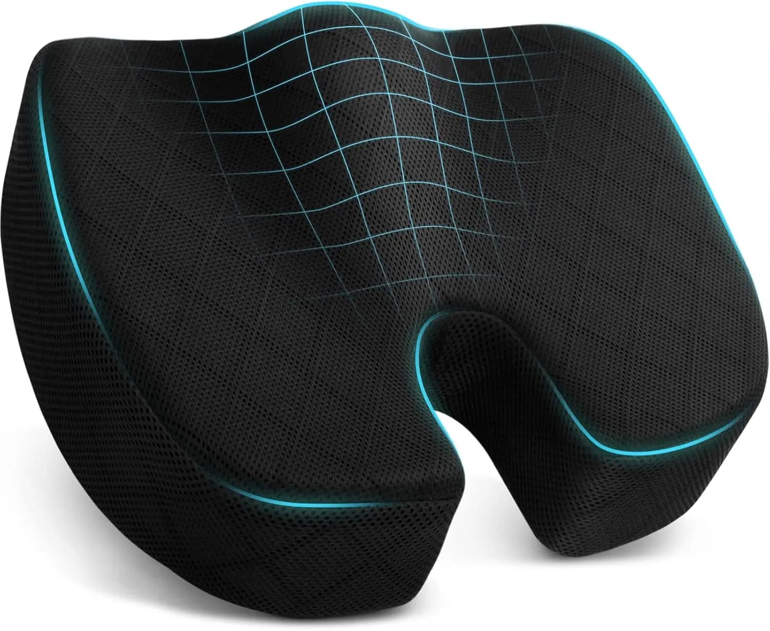 Seat Cushion for Office Chair, Car, Airplane - Sciatica & Coccyx Pain Relief, Memory Foam, XX-Large Black