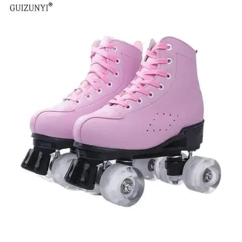 Pattini a rotelle in pelle artificiale Donna Uomo Adulto Scarpe da pattinaggio a due linee Patines con PU bianco 4 ruote