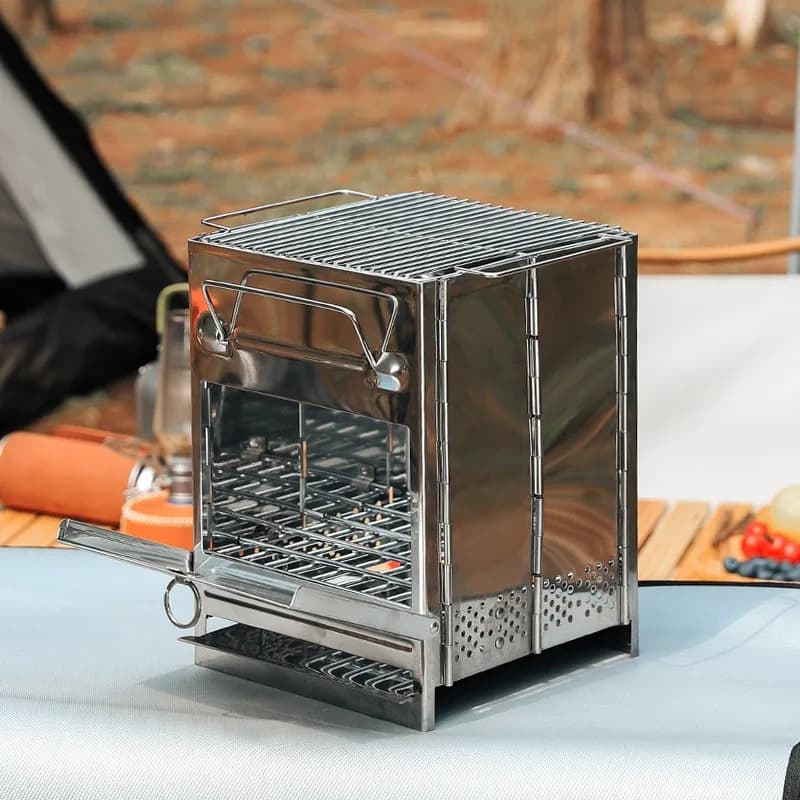 Ultralight folding camping stove and portable stainless steel, charcoal and wood, for outdoors, small.
