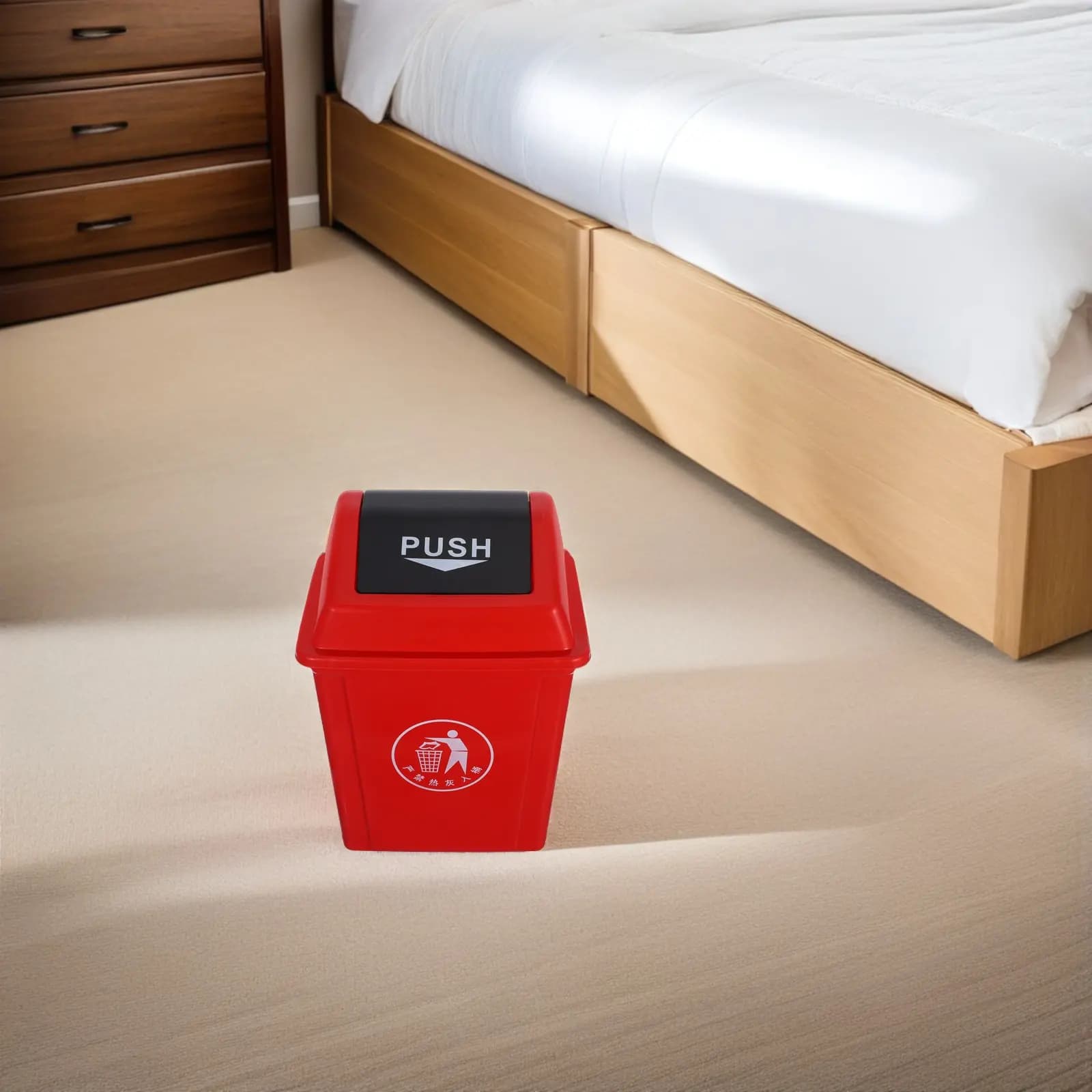 Cestino per Rifiuti con Coperchio a Battente, Rosso, in Plastica, 10L, per Cucina, Ufficio, Casa, Bidone per Riciclo con Coperchio