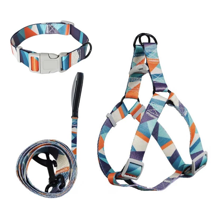 Set di collare e guinzaglio per cani con imbracatura per cani stampata - Imbracatura di sicurezza per animali domestici anti-trazione regolabile per forniture per animali domestici da passeggio all'aperto