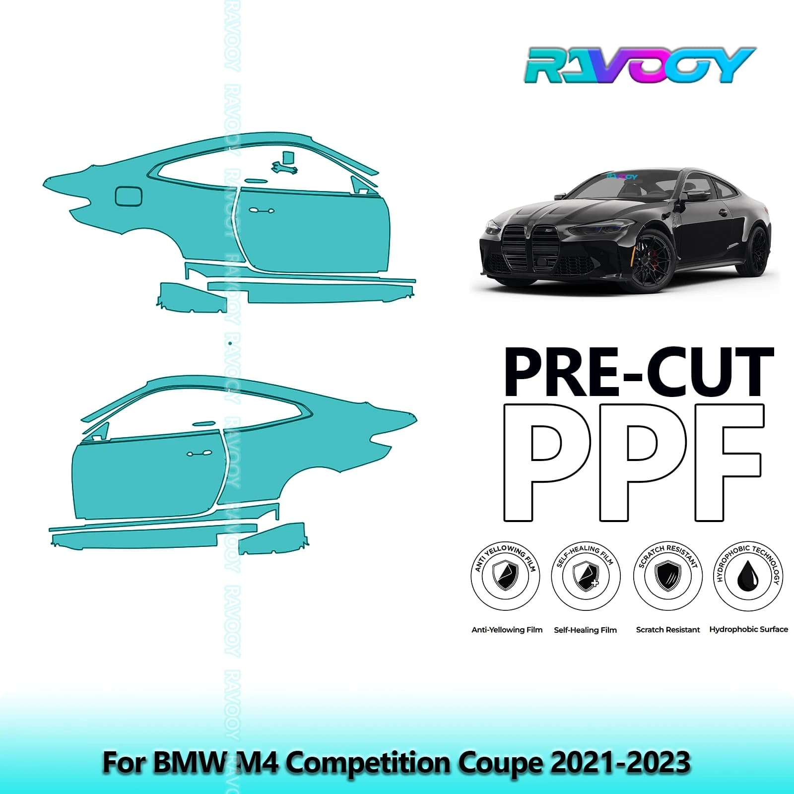For BMW M4 Competition Coupe 2021-2023 8.5mil Transparent Opaco Pre-Cut PPF Door and Pillar A/B Kit Protection Film TPU Set