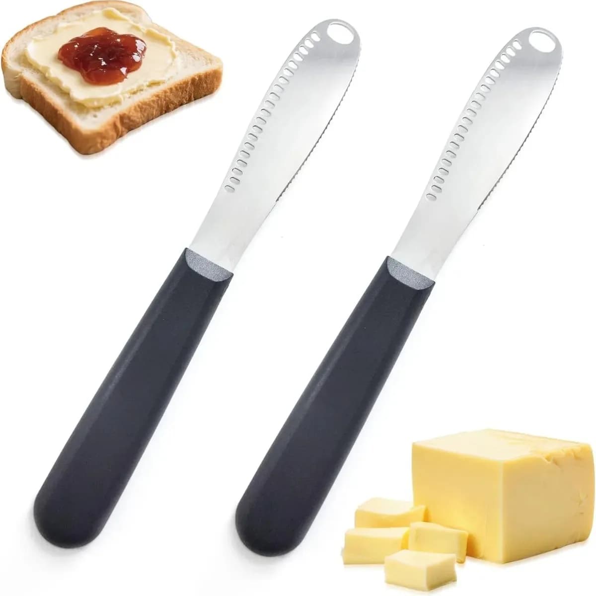 2pcs 3-in-1 Butter Knife Spreader and Curler, Stainless Steel Butter Spreader for Cold Butter, Cheese and Jam, Breakfast Use
