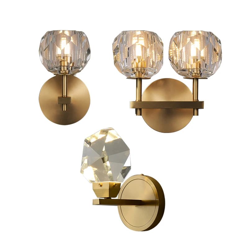 Tutte le lampade da parete in cristallo di rame Decorazione di sfondo postmoderna Lampada da bagno Specchio Decor Illuminazione Corridoio