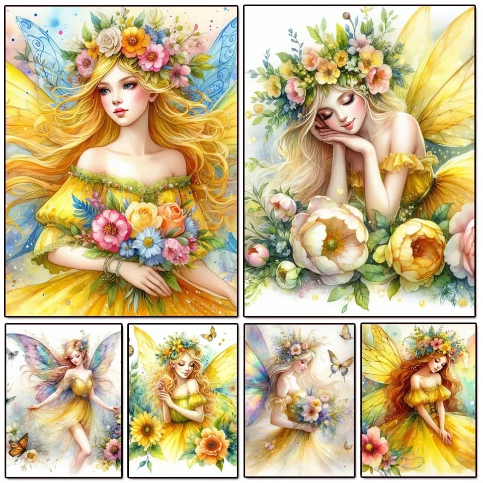 Kit di pittura artistica con diamantiFalla gialla Ragazza fata Punto croce 5D Diamante fai da te Ricamo Strass Decorazione a mosaico completo per la casa