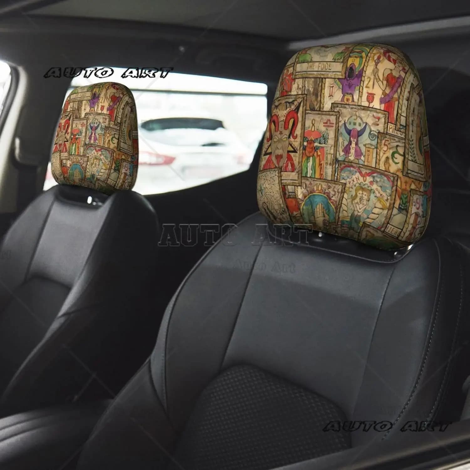 2 pezzi di carte dei tarocchi vintage occulto Wicca copri poggiatesta per auto protezione universale per poggiatesta per auto morbida e traspirante adatta alla maggior parte