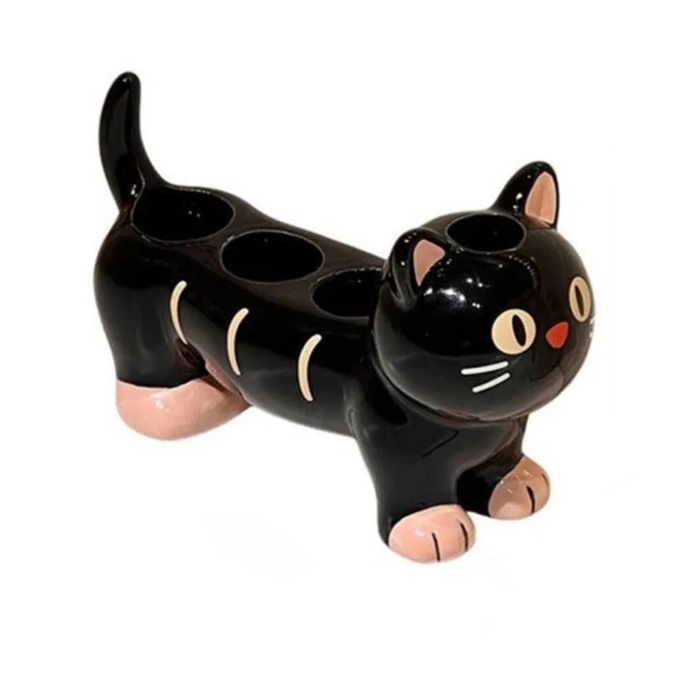 Portaspazzolino in Ceramica a Forma di Gatto/Cane con 4 Fori, Supporto per Spazzolino Elettrico a Cartone Animato, Base Antiscivolo, Impermeabile, Porta Pennelli da Trucco