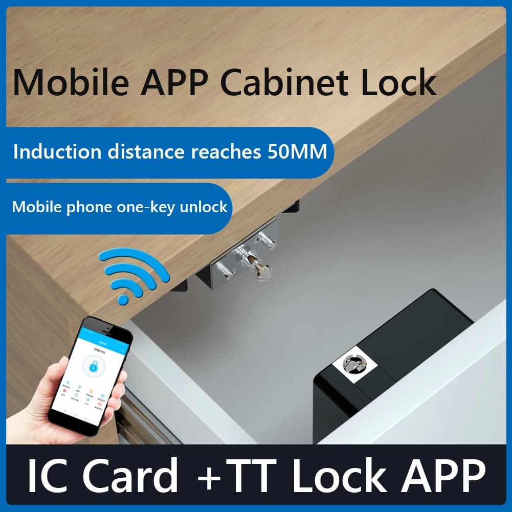 Serratura Intelligente T8 per Cassetti e Armadietti, Sblocco con Carta IC e App TTLock per Mobili e Porte in Legno