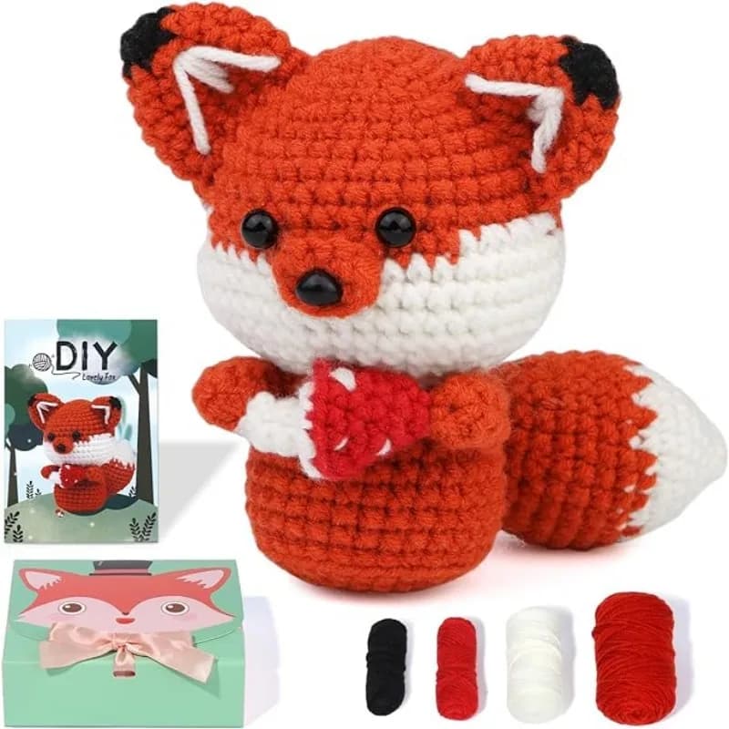 MIUSIE Fox Kit iniziale per uncinetto con uncinetti Filato in fibra di poliestere Tutorialli video passo dopo passo Kit per maglieria per adulti