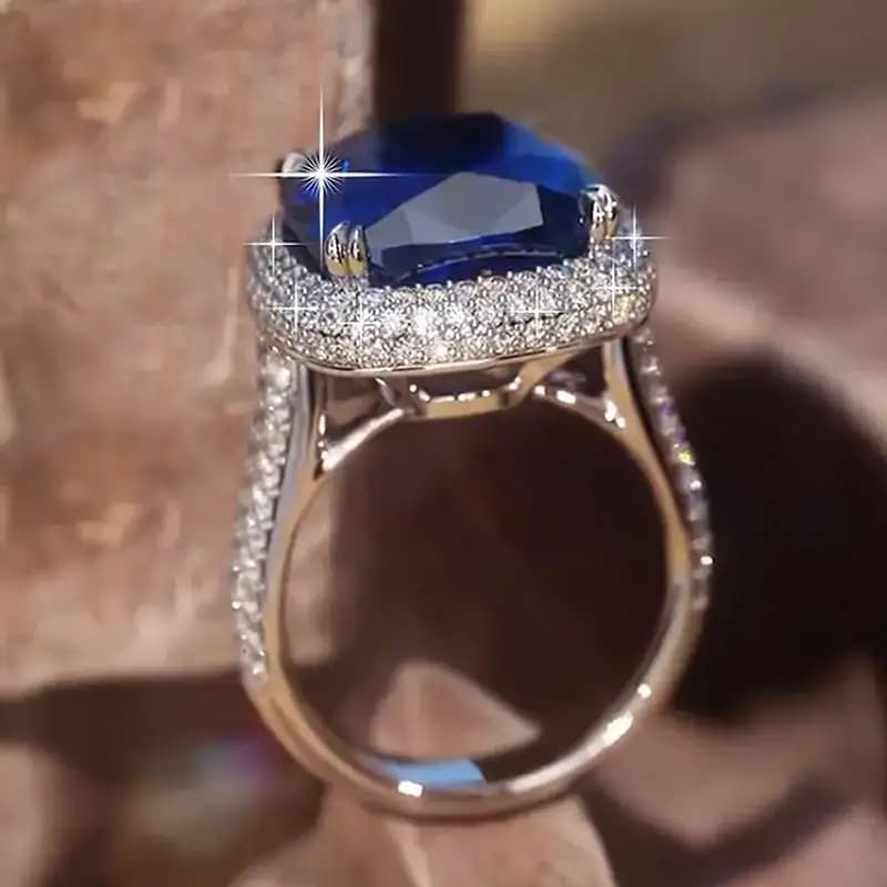 Huitan Lady Ring intarsiato blu lucido zirconi eleganti anniversario di matrimonio accessori estetici regalo gioielli affascinanti alla moda