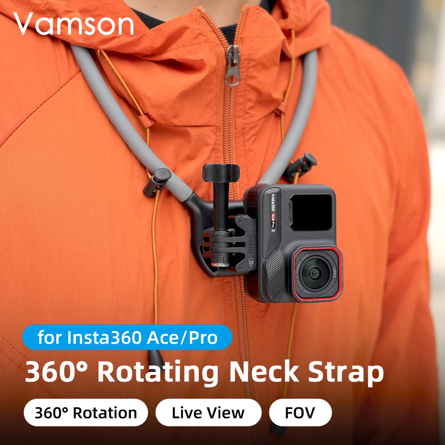 Vamson 360 ° Supporto Girevole da Collo per Insta360 Ace/Ace Pro 2/1, Supporto per Riprese Orizzontali/Verticali in Silicone