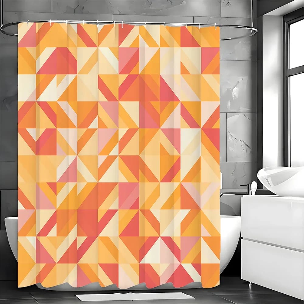 Tenda da doccia con grafica creativa geometrica moderna gialla, tenda da doccia decorativa per il bagno, tenda da doccia impermeabile con gancio