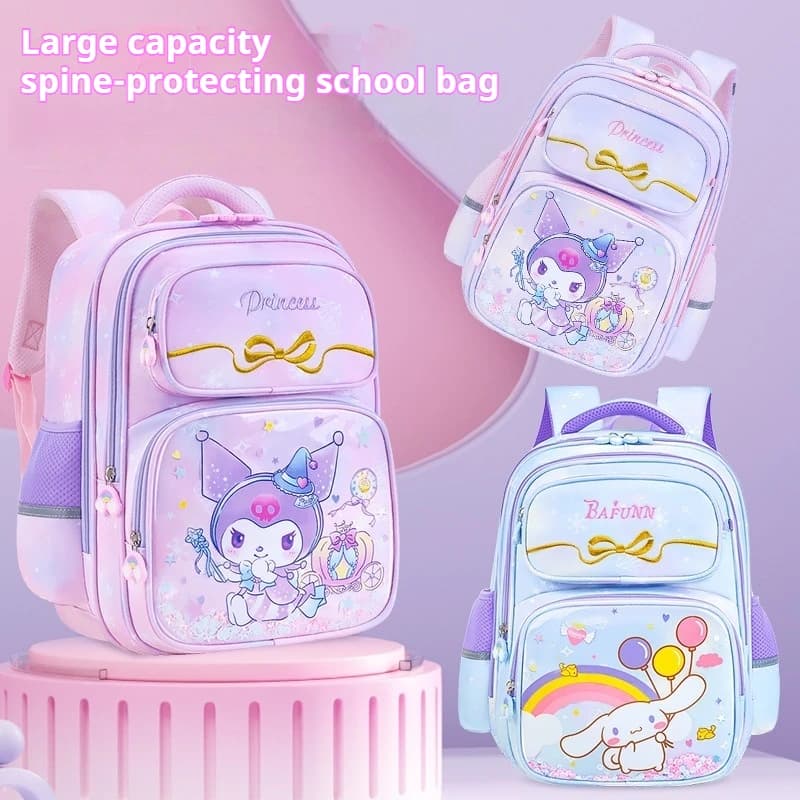Nuovo Zaino Scolastico Kuromi per Bambini e Ragazze, Carino, per Scuola Elementare (classi 1-6), con Supporto Lombare e Riduzione del Carico, Regalo per lo Studio