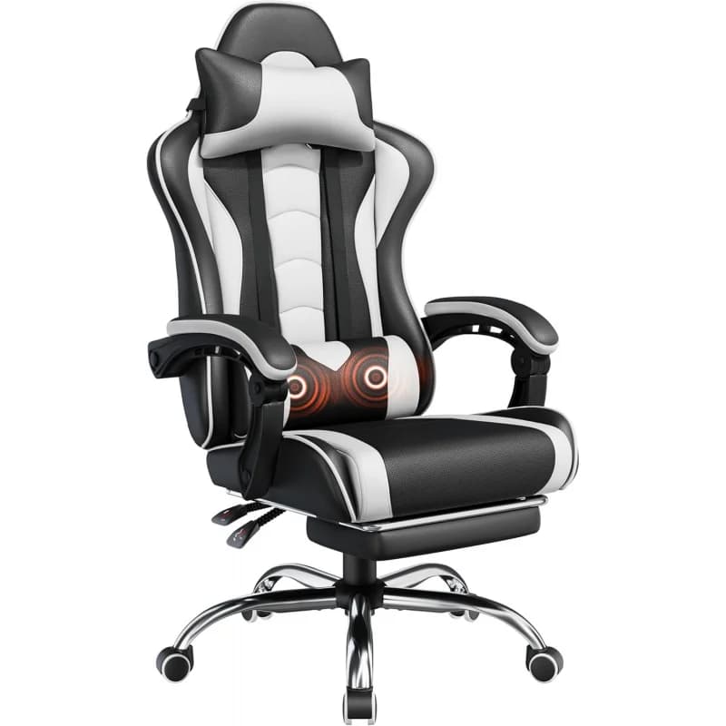 Sedia per videogiochi con supporto lombare per massaggio e poggiapiedi Sedia da gioco ergonomica per computer regolabile in altezza con sedile girevole