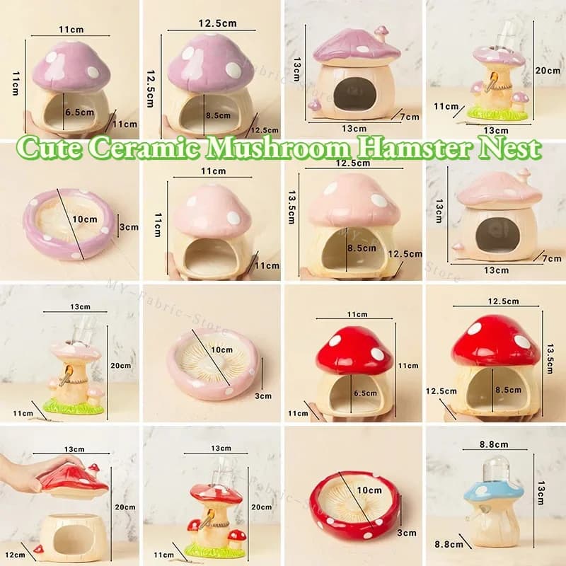 1 pz. Simpatico Nido in Ceramica a Forma di Fungo per Criceti, Nascondiglio per Piccoli Animali, Ciotola per Acqua e Cibo, Cuccia per Orsi Dorati, Furetti, Ratti