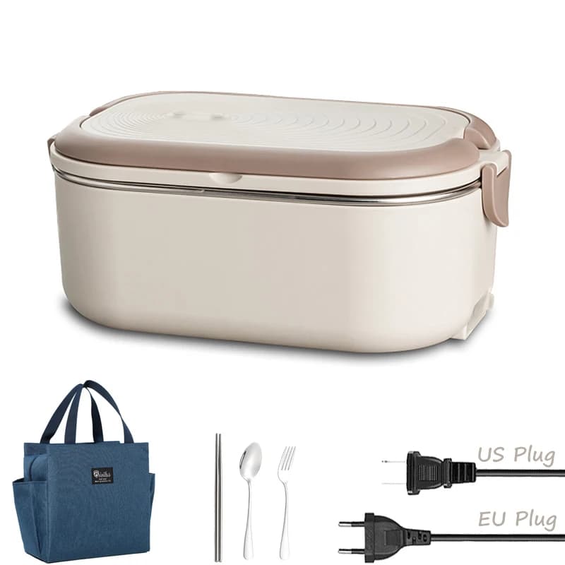 Spina UE USA Riscaldata Elettrica Lunch Box Pasto Riscaldatore di Cibo 220V 110V 1L Viaggio Lavoro All'aperto Contenitore Scaldavivande Set In Acciaio Inox