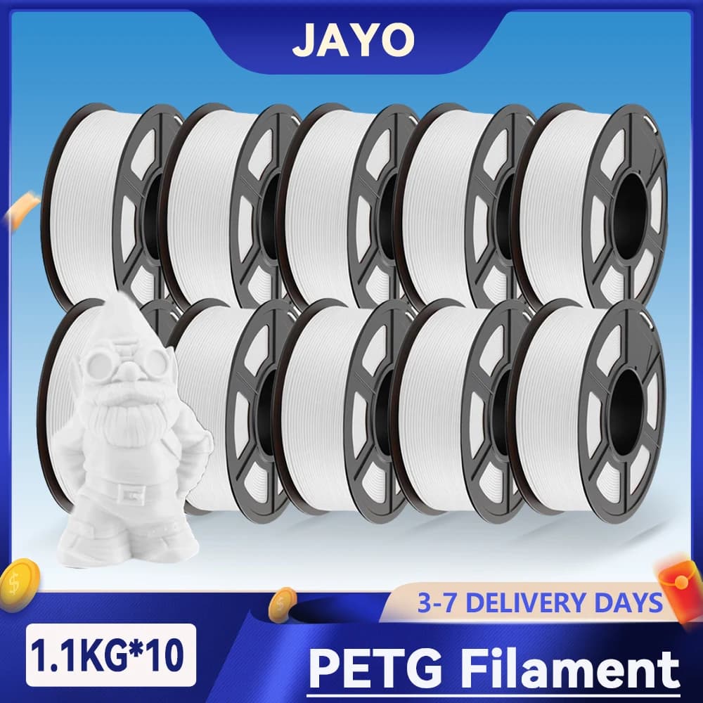 Filamento per stampante 3D trasparente JAYO 3D PETG/PETG 1,75 ±0,02 mm 10 rotoli Filamento per avvolgimento ordinato ad alta tenacità adatto alla maggior parte delle stampanti FDM 3D