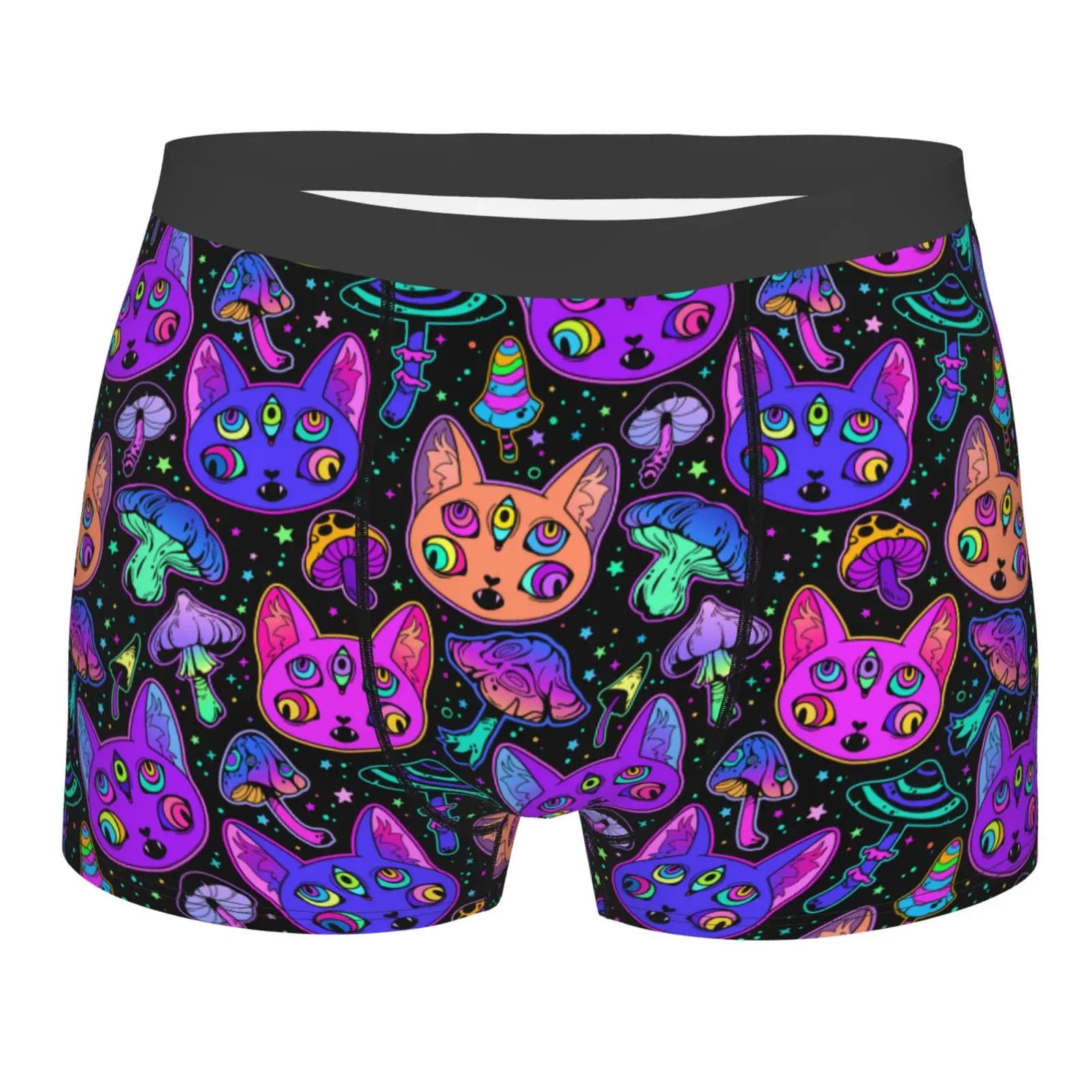 Trippy Eyes Black Cat Mushrooms Pattern Intimo Man Boxer Stretched Shorts Mutandine Soft sexy underwear for men
