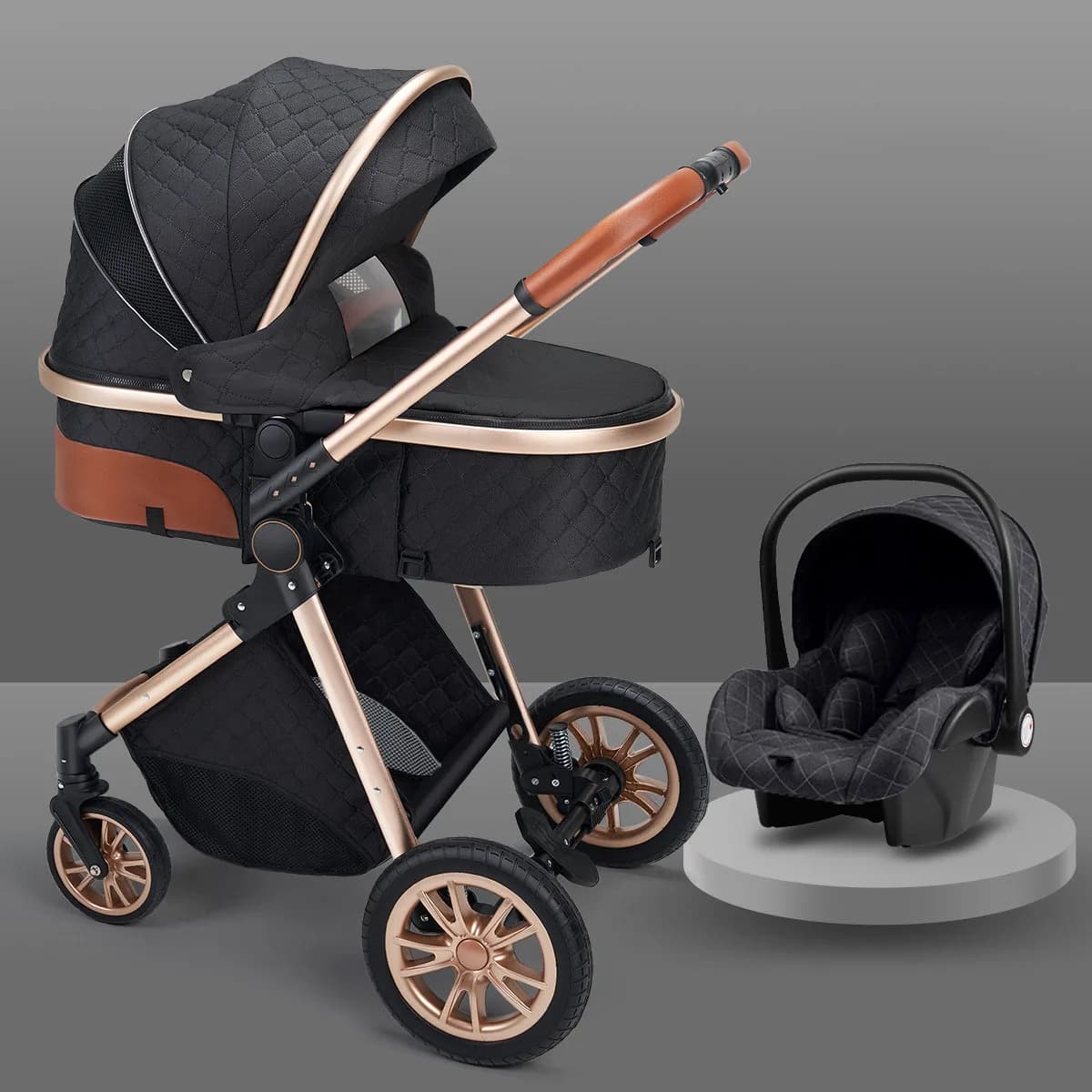 Passeggino di lusso 3 in 1 Carrello per bambini ad alto paesaggio può sedersi può sdraiarsi Passeggino portatile Culla per neonati Carrozzina per neonati