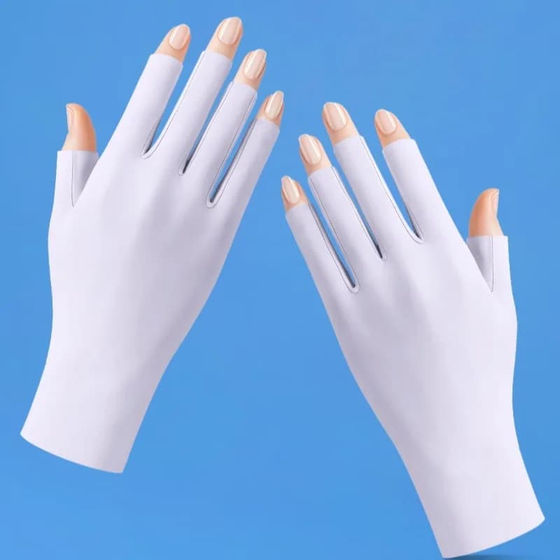 Guanti in nylon effetto seta ghiacciata con protezione UV per nail art, ciclismo, guida all'aperto e protezione solare