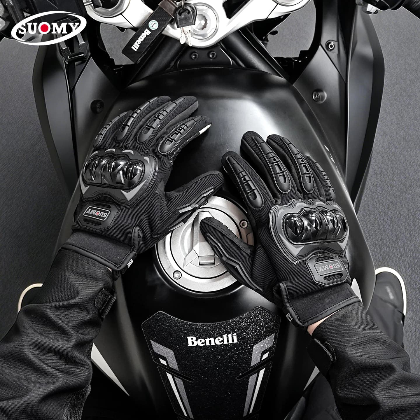 SUOMY Orange Summer Motorcycle Gloves Breathable Full Finger Gloves Touchscreen Anti-slip for Men Women Motocross Gloves