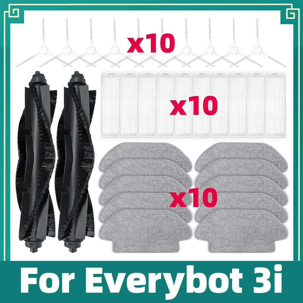 Parti di ricambio compatibili con l’aspirapolvere Everybot 3i, spazzola principale e laterale, filtro HEPA, panno mop, accessori