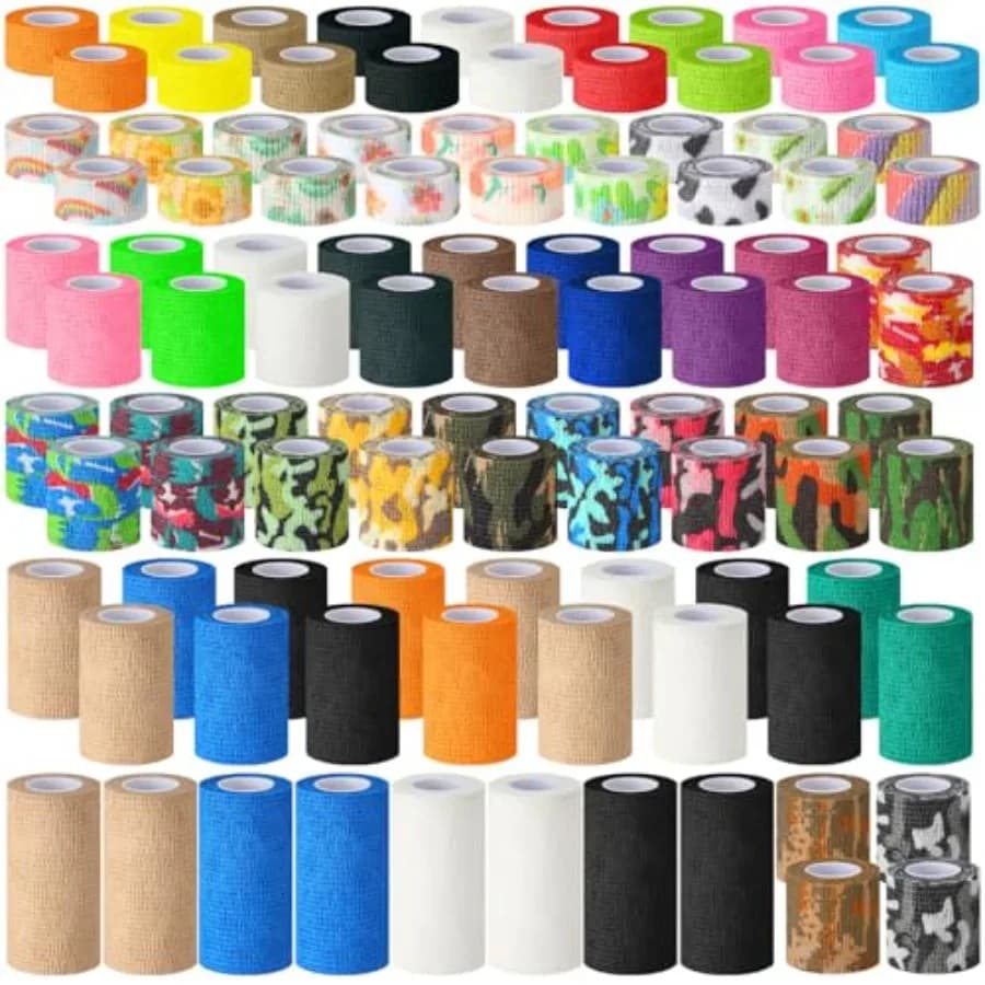 100 Rotoli di Benda Adesiva Traspirante Elastica Coesiva Non Tessuta, Nastro Medico Colorato per Caviglia