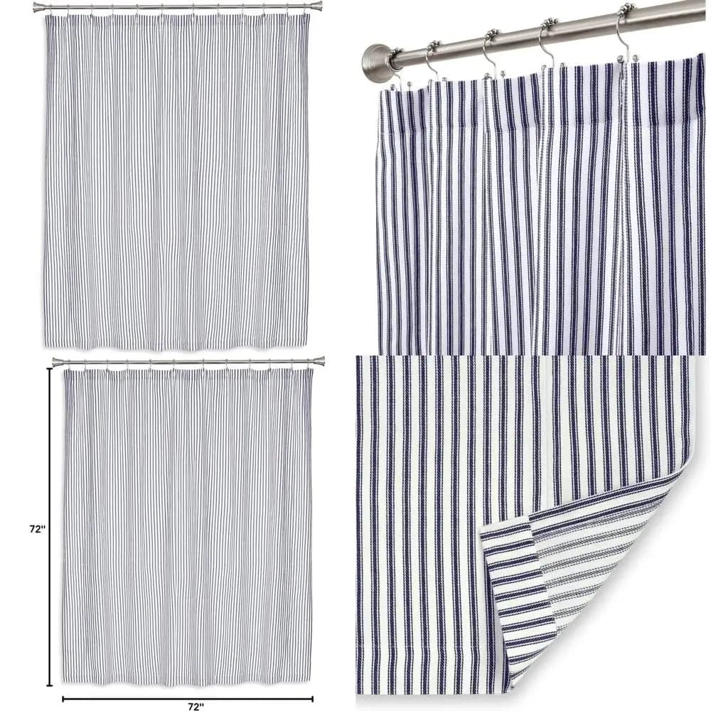 Tenda da doccia in cotone a righe blu navy e bianche, altezza 72 pollici